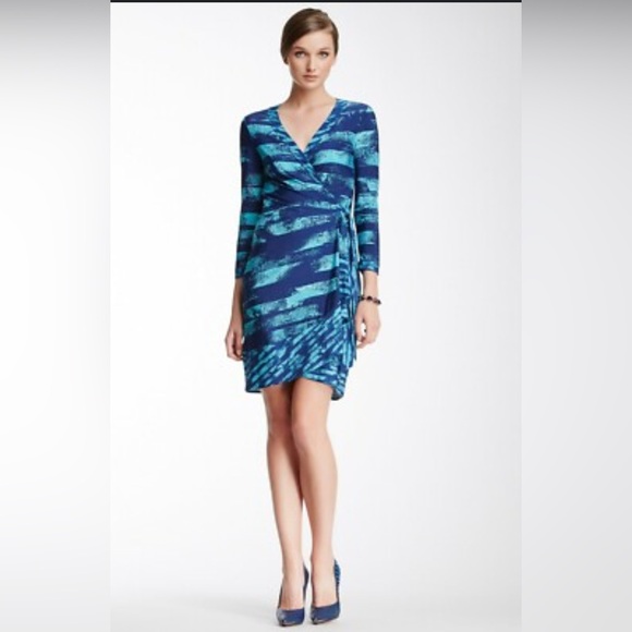 BCBGMaxAzria Blue Asymmetrical Ruched Wrap Dress - Picture 1 of 12